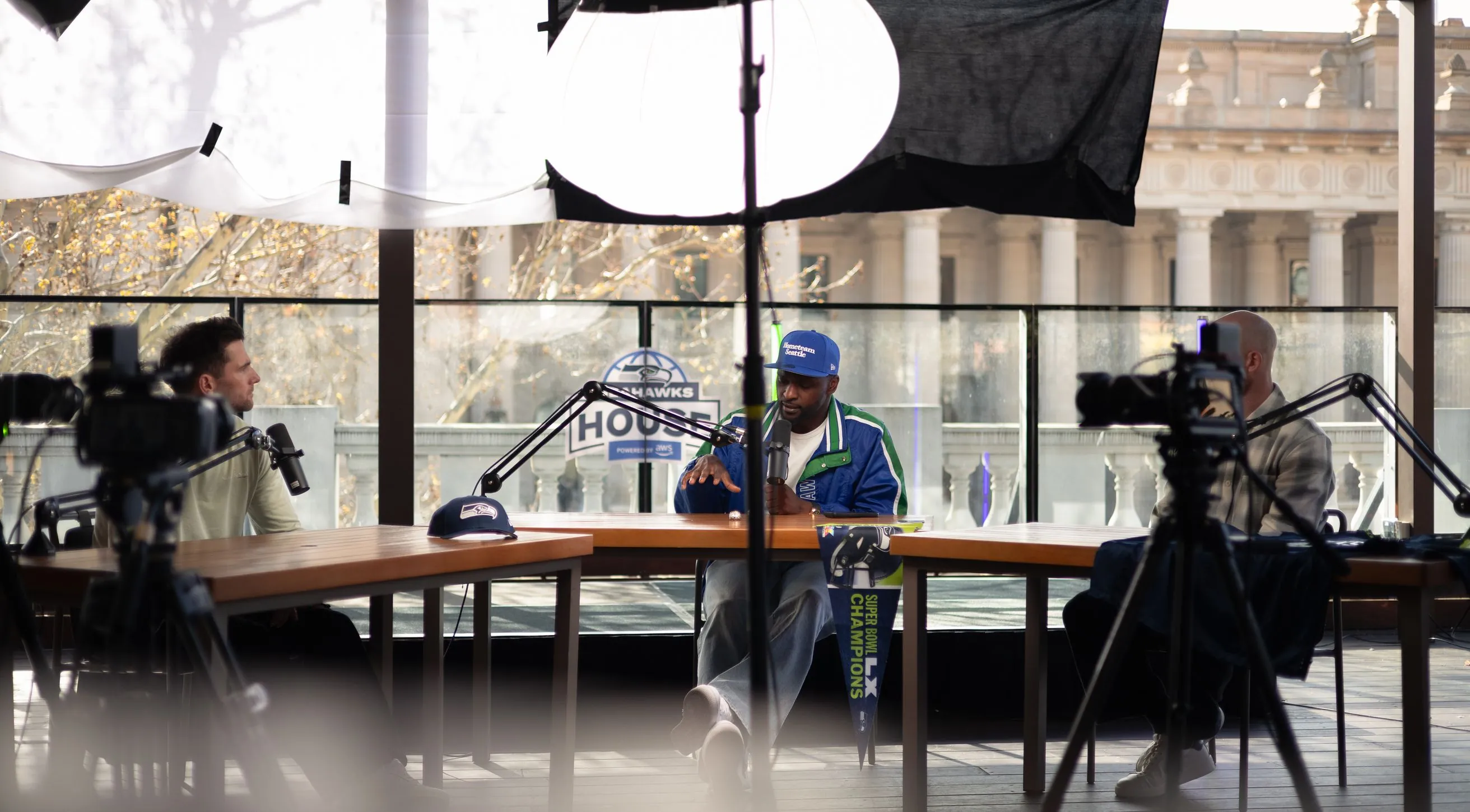 Tom Mitchell's Ball Magnets podcast recorded on location at the Seahawks house, Imperial Hotel rooftop, Melbourne
