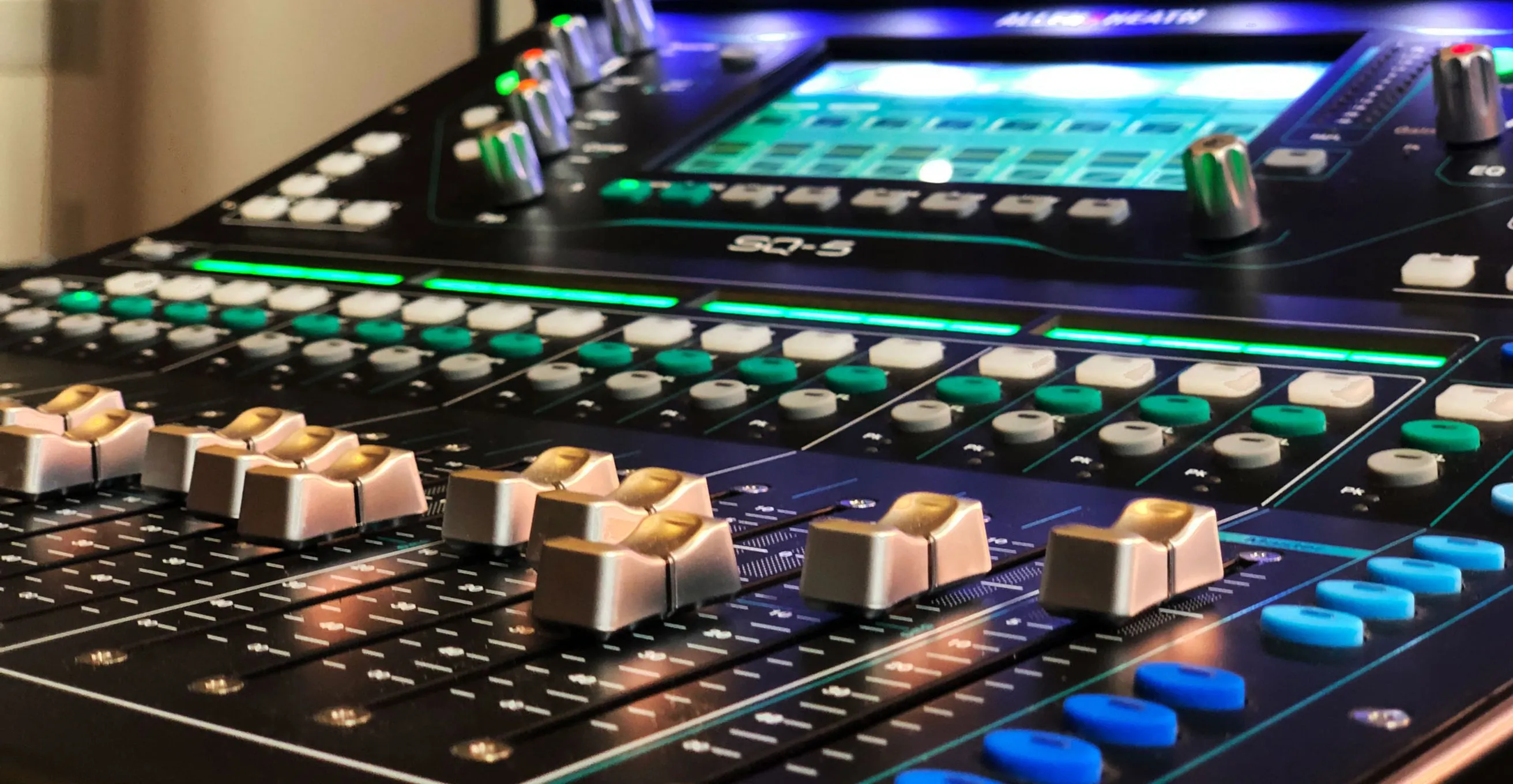 SQ5 mixing console in the audio post production studio