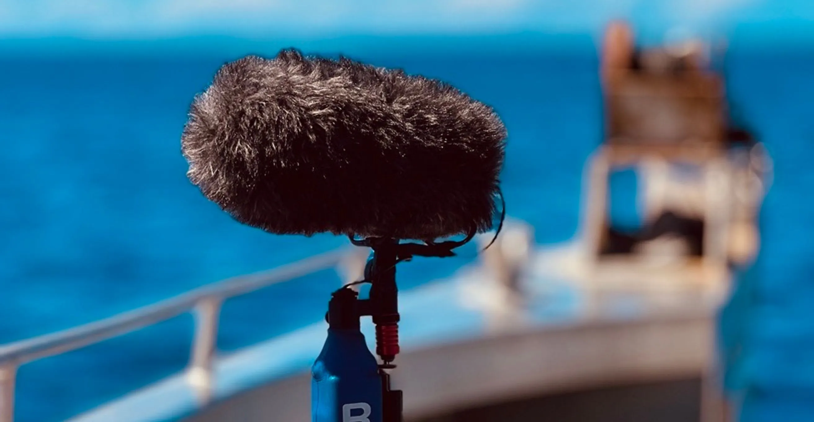 Boom microphone recording location sound on a documentary shoot
